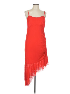 Women's Red Ruche Asymmetric Midi Stretch Mesh Slip Dress Wild Fable XXL 2XL